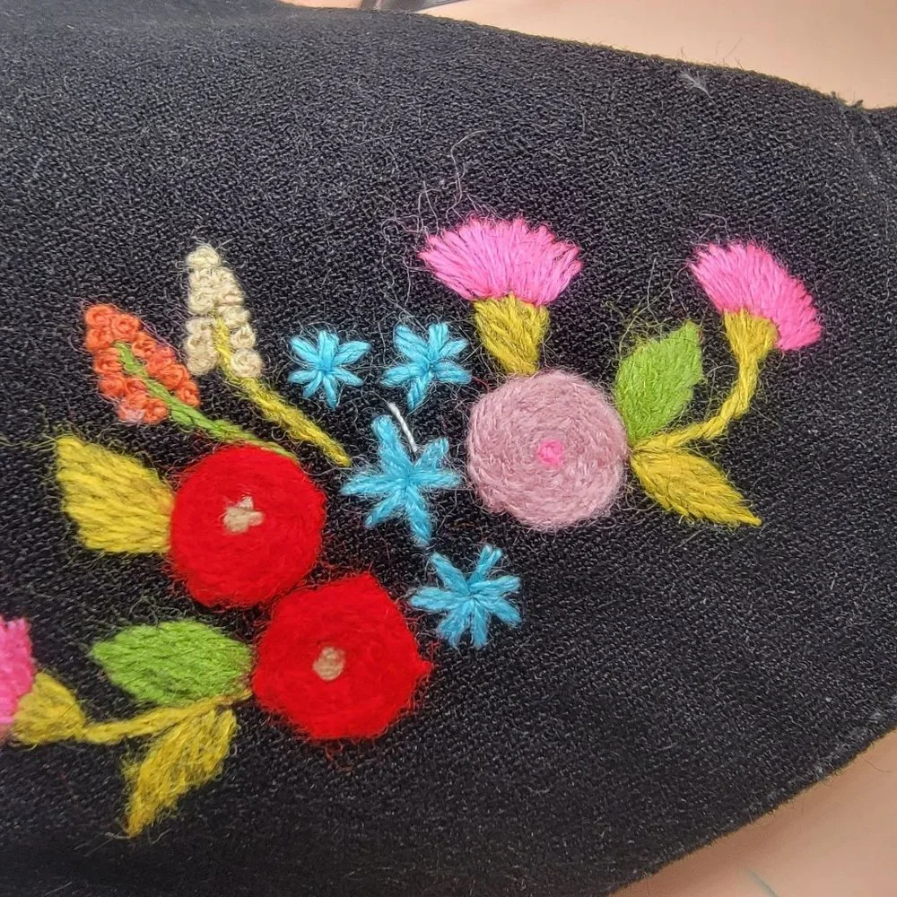 New Face cover ear loop black Mask Women's Embroidered handmade bouquet flowers